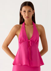 Top Ashlea anudado en el delantero - Fucsia