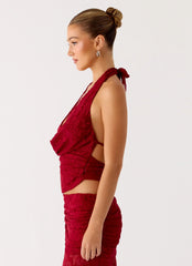 Top halter jacquard Farruko - Cereza oscuro