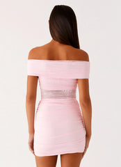 Vestido mini escote bardot - Rosa bebé
