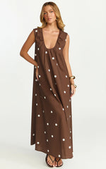 Vestido Longo Simone - Vestido de Poás de Linho com Decote Halter em Chocolate