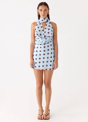Minivestido Halter Get Me - Azul Moca de Puntos