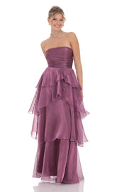 Vestido Longo Roxo Tomara que Caia com Detalhes Franzidos e Corpete