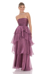 Vestido Longo Roxo Tomara que Caia com Detalhes Franzidos e Corpete