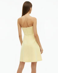 Orchid Embroidered Strapless A-Line Midi Dress - Pale Yellow