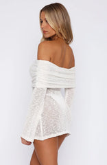 Vestido Mini Bouclé de Manga Larga Can't Leave Me Blanco