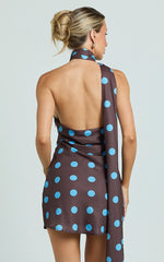 Minivestido Maddox - Vestido lencero con cuello tipo bufanda, espalda escotada y estampado de lunares