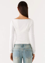 Top de manga larga Moda - Blanco