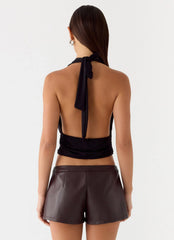 Minishorts de cuero sintético Coastline - Chocolate