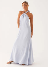 Vestido maxi de lino Golden Child - Azul