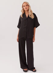 Camisa de satén Palm Cove - Negra
