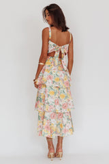 Vestido longo Provença Bloom com babados em camadas Floral