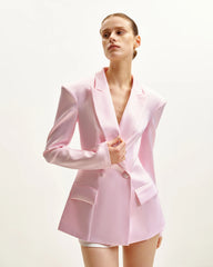 Lily Satin Double-Breasted Blazer Suit - Pink