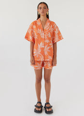 Camisa de lino extragrande Sweet Relief - Atardecer tropical