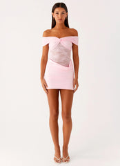 Vestido mini escote bardot - Rosa bebé