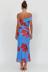 Vestido largo asimétrico floral azul Gala