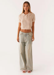 Top de punto con cuello Aubrielle - Crema