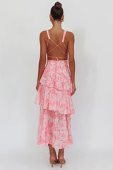 Vestido Maxi Veda com Alças e Costas Abertas Floral Rosa
