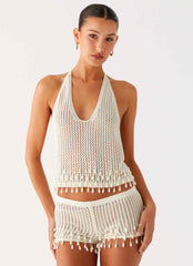 Top de croché con cuentas Pearl Shore - Marfil