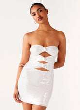 Minivestido de lentejuelas Clyra - Marfil