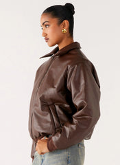 Jaqueta Bomber Outlands em Couro Sintético - Chocolate