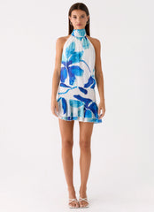 Minivestido de gasa Willow - Estampado de flor cerúlea