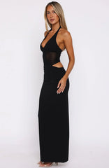 Vestido largo halter sin necesidad de sujetador en negro