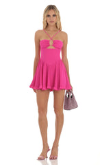 Vestido Corset Evasê Rosa Choque