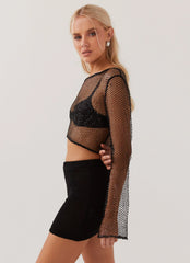 Top Zali de malla de un hombro con lentejuelas - Negro