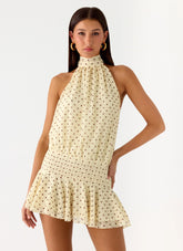 Minivestido de gasa Willow - Amarillo de lunares