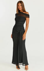 Nicolette Maxi Dress - Cape Sleeve Off Shoulder Dress in Black