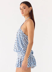 Minivestido Keay - Lunar azul moca