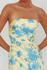 Vestido largo sin tirantes City Of Stars floral amarillo