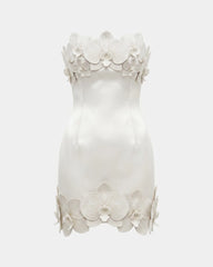 Orchid Trim Strapless Mini Dress - White