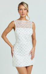 Minivestido Gianna - Vestido recto de cuello alto en marfil