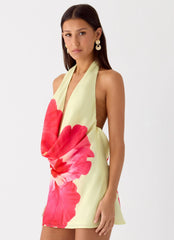 Minivestido Varindra con cuello desbocado - Estampado floral amarillo