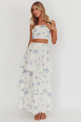 Saia longa em camadas Dixon floral bege