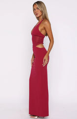 Vestido Largo Halter "No Notes Needed" Cereza
