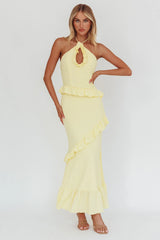 Vestido longo Clemence com elastex e babados limão