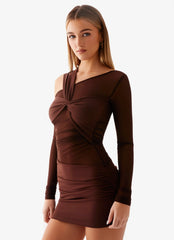 Minivestido asimétrico de manga larga Ophelie - Chocolate