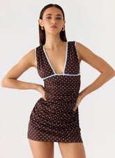 Minivestido Options - Chocolate con Puntos Azules