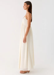 Vestido maxi de chifón ligero con cuello redondo - Blanco