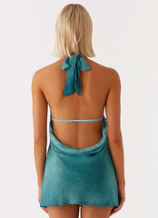 Minivestido Oceans Away com Gola Ampla - Tie Dye Verde