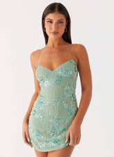 Minivestido con tirantes de lentejuelas Vietta - Menta