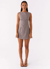 Minivestido Lotus anudado a la espalda - Cuadros Vichy Chocolate