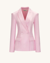 Lily Satin Double-Breasted Blazer Suit - Pink