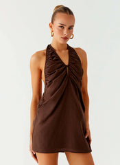 Minivestido halter de algodón Jepsen - Chocolate