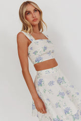 Dixon Cropped Franzido com Prega Floral Bege