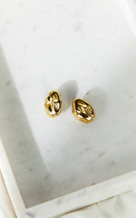 Celia Earrings - Oval Textured Earrings in Gold