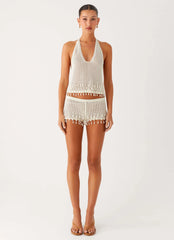 Top de croché con cuentas Pearl Shore - Marfil