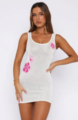 Minivestido de Malha Floral Fantasy com Lantejoulas Branco